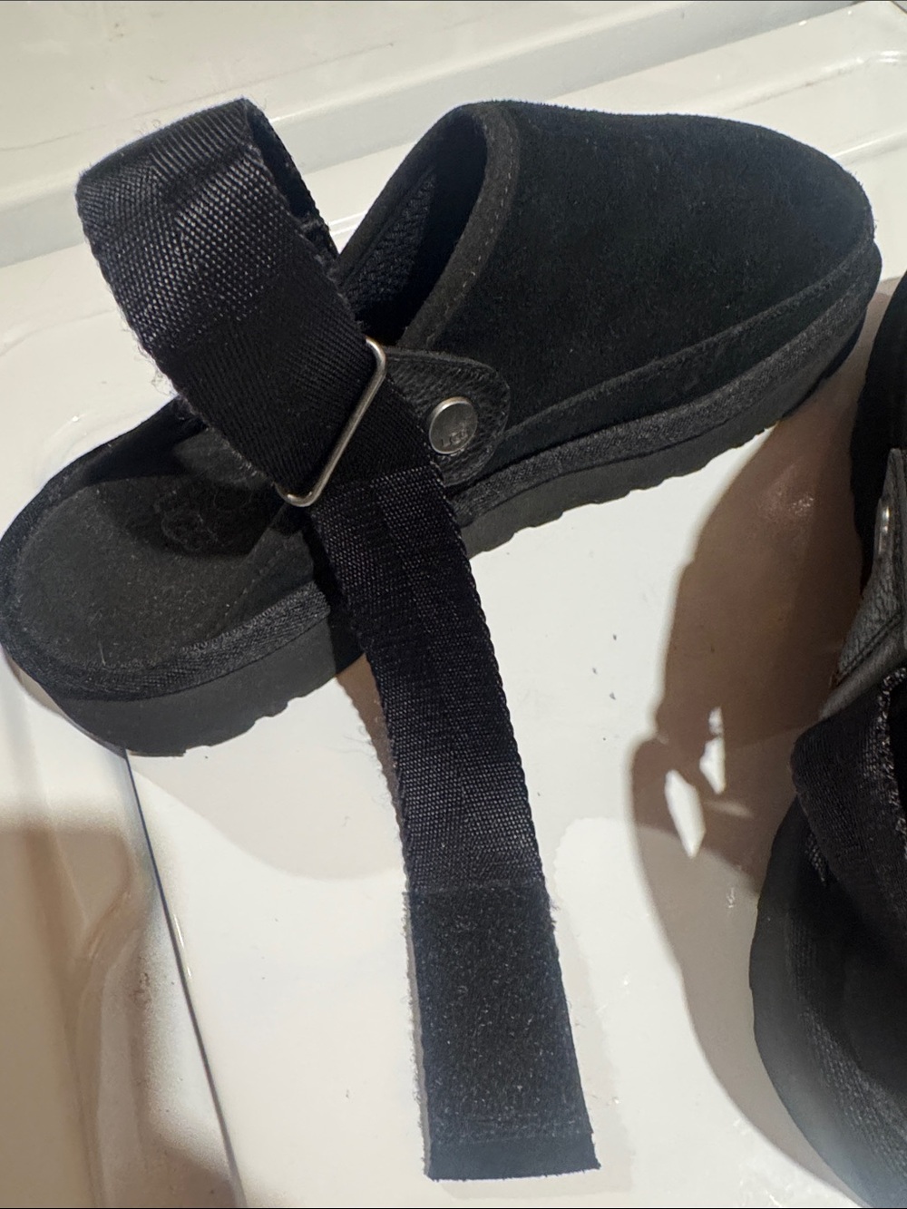 UGG goldenstar Black Suede Backstrap Clog Sz 9 - Picture 4 of 8